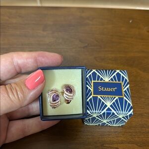Stauer Amethyst and Rose Gold earrings